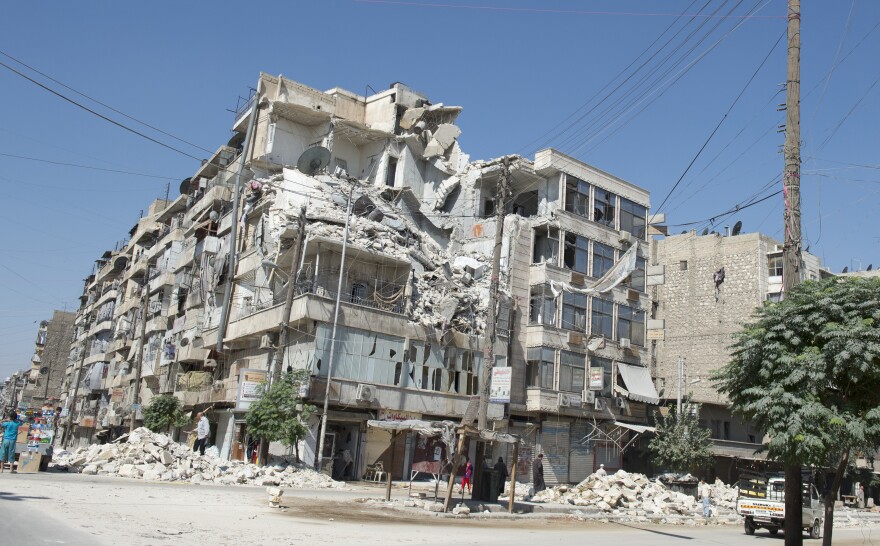 A picture shows damages caused by fighting between Syrian rebels and government forces in the old city of Aleppo, September 2012.