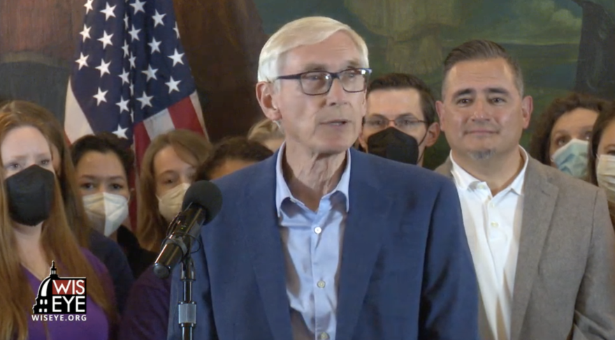 Wisconsin Gov. Tony Evers speaks during Monday's news conference.