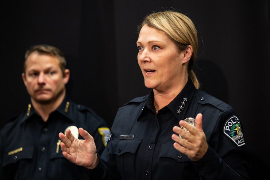 Austin Police Chief Lisa Davis gives an update Sunday about a series of shootings that happened over the weekend.