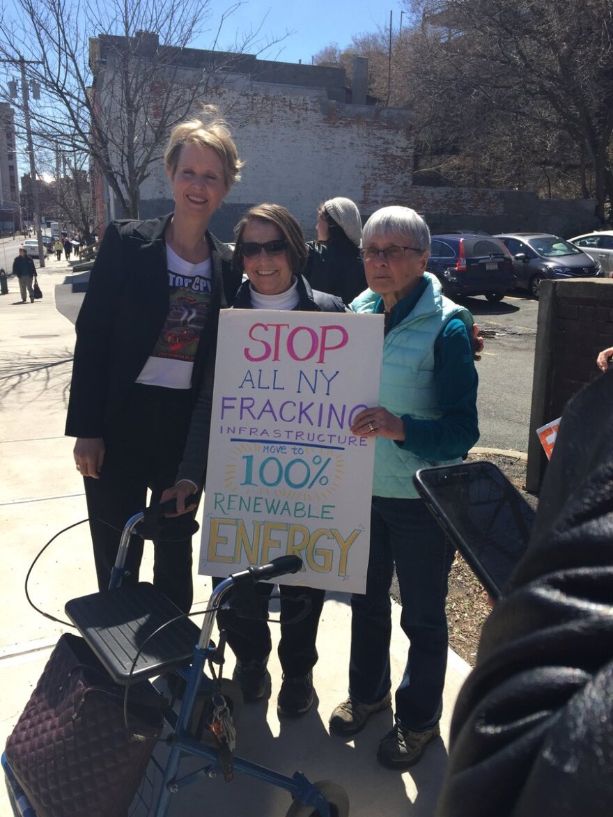 Cynthia Nixon at an Earth Day rally in Albany on April 23.