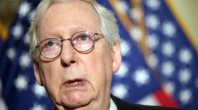 Senate Minority Leader Mitch McConnell (R-KY) speaks following a Senate Republican Policy luncheon at the Russell Senate Office Building in Washington, DC.