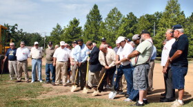Officials from the city, county, and VFW break ground for the veterans memorial.