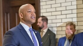 Gov. Moore speaks at a press conference on March 17, 2025. Photo by Rachel Baye/WYPR.