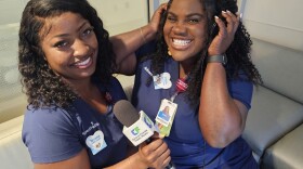 (Left) Registered Nurses Teyana Ross and Kysha Alexis sat down with Central Florida Public Media to discuss how inclusive hair care products are now being used at AdventHealth for Women and AdventHealth for Children. That happened thanks to a group of nurses hoping to bring a better whole-body care experience to patients.