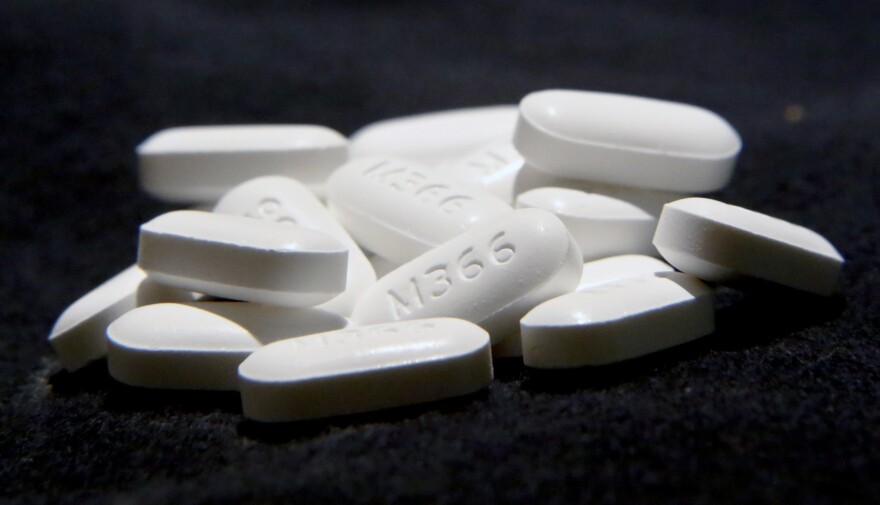 In this photo made on Monday, June 18, 2018, shows Hydrocodone Acetaminophen pills in Zelienople, Pa.