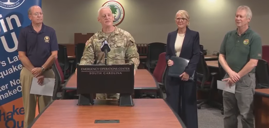 A snapshot from Wednesday's Earthquake Preparedness Week news conference in Columbia.