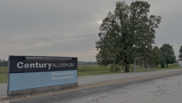 A sign for the former Century Aluminum smelter in Hawesville.