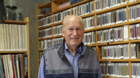 Bill Walker in KMXT's production room during his visit to Kodiak Aug. 11.