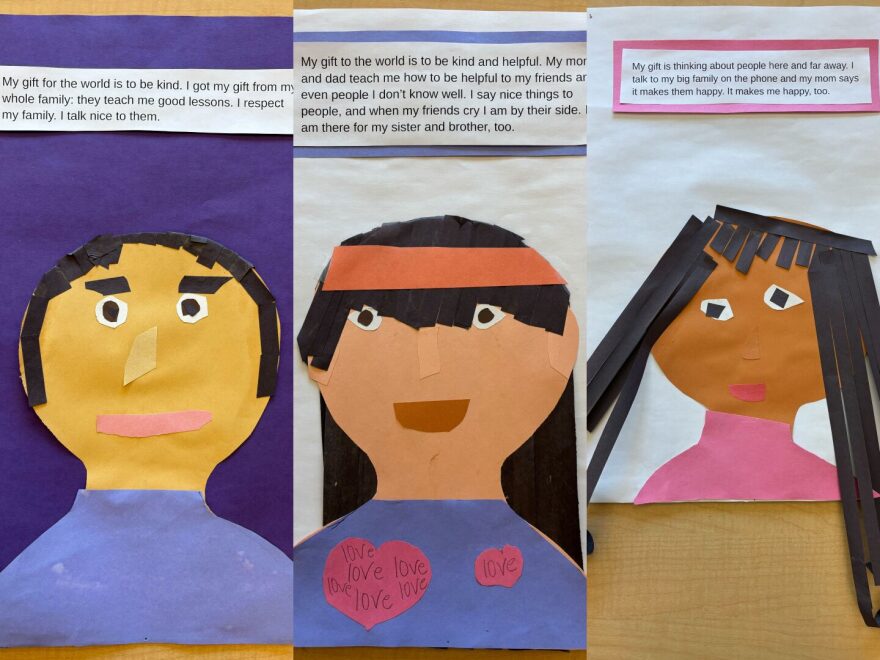 Self-portraits Haitian students made at Harborview Elementary School before their family left Juneau. (Photos courtesy of Gwenna Corvez)