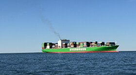 A wider channel allows cargo ships to pass each other coming into and leaving the Port of Virginia. (Photo by Katherine Hafner)