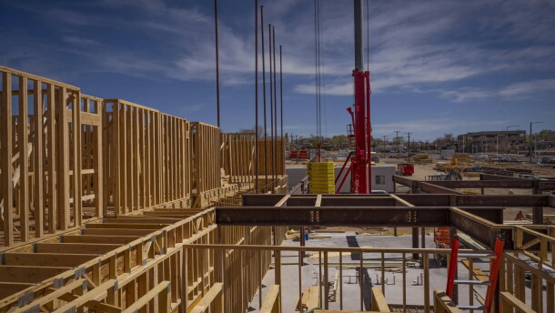A hotel and food hall under construction near Presbyterian Hospital on Central Avenue in March. As the election for New Mexico’s next governor approaches, local real estate leaders say the state’s gross receipts tax makes it hard to do business and attract new projects and capital.
