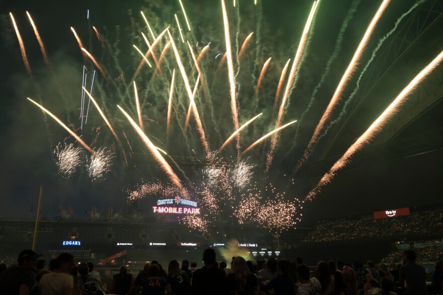 Fireworks display at T-Mobile Park after a baseball game.