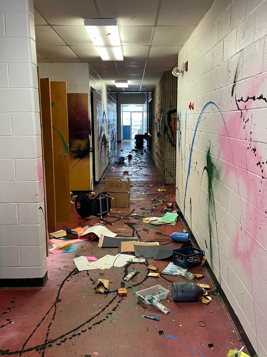 Vandalism at the Gov. James B. Longley School in Lewiston.