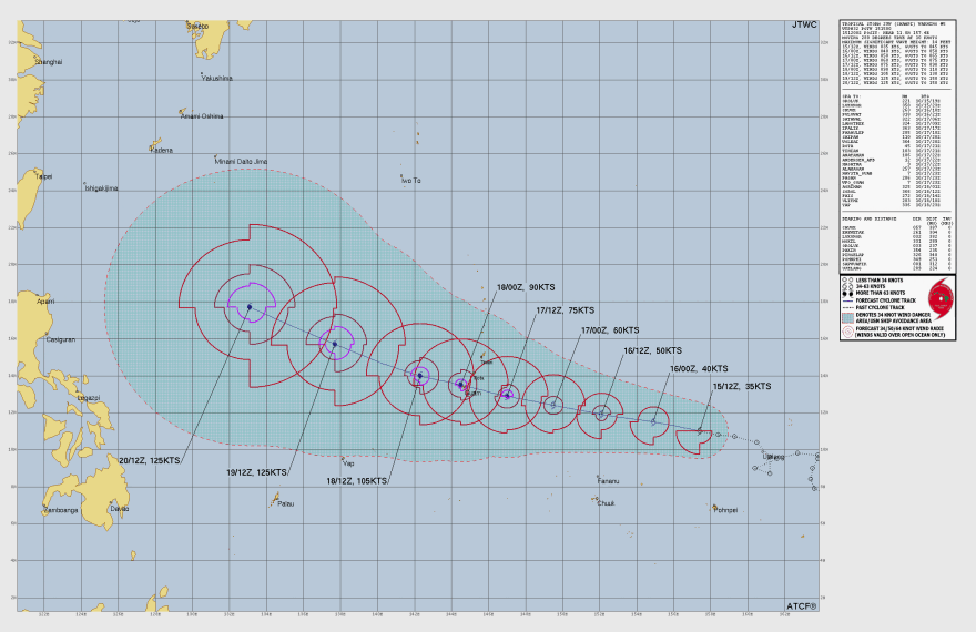 Anticipated track of Tropical Storm Chagi, which is expected to develop into a typhoon.