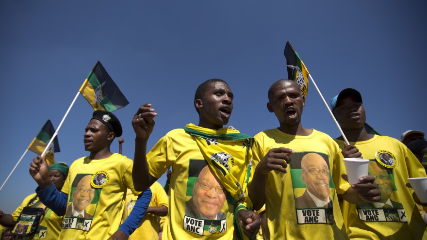 Supporters of President Jacob Zuma and the ruling African National Congress stage a rally Saturday near Johannesburg. The party has led South Africa for 20 years and is heavily favored Wednesday but faces increasing criticism.