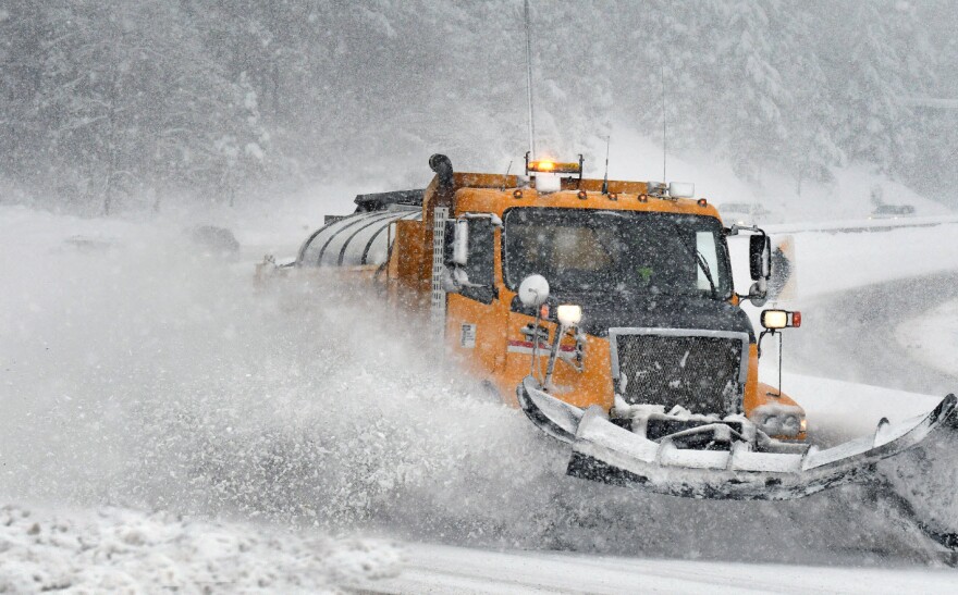 An ODOT plow clears snow on I-5 in the Siskiyous. File photo.