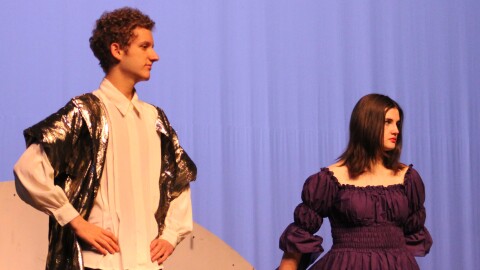 Alex Kahn (left) and Shauna Koch (right) perform "A Midsummer Night's Dream" on Monday, Nov. 10, 2025 in Kenai, Alaska.