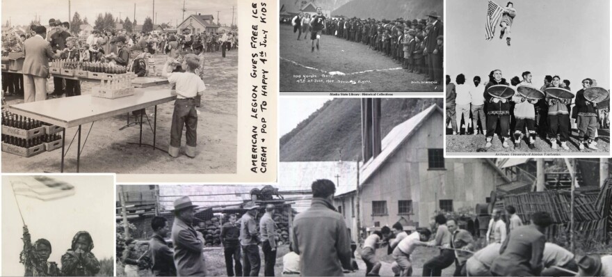 A compilation of images celebrating Alaska's history of baseball and other summer celebrations on the America250-Alaska homepage.