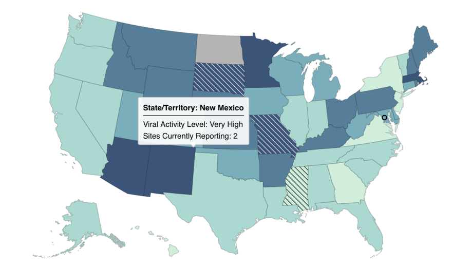 COVID-19 Current Wastewater Viral Activity Levels Map that indicates that New Mexico is classified as "very high risk."