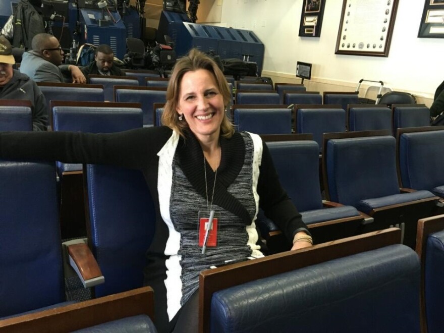 Christi Parsons in the White House briefing room / 2012