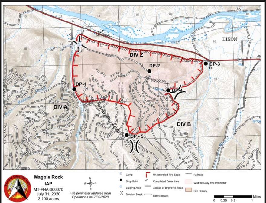 Map of the Magpie Rock Fire near Dixon, July 31, 2020.