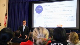 Superintendent Alberto Carvalho gives a presentation during a town hall meeting at Ponce de Leon Middle School in Coral Gables on Tuesday, Oct. 16.