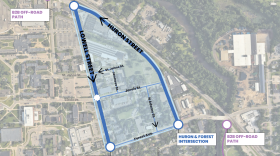 City of Ypsilanti's area of study to convert Huron and Lowell Street into two-way roads and improve B2B Trail connections.