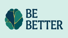 Logo for the "Be Better" podcast over a VERY light blue background