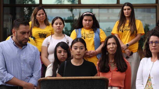 Madelinie Pernillo, 18, spoke during an Aug. 20, 2026 news conference regarding the recent federal immigration arrest of her uncle in Santa Fe, one of a string of as many as a reported 16 recent arrests in the area in recent days.