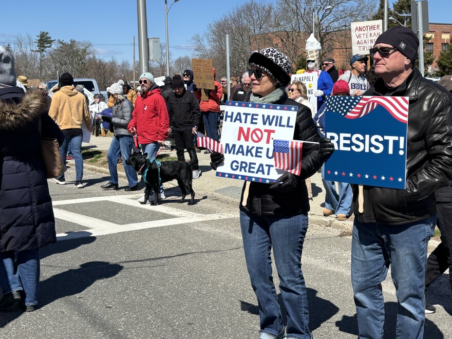 Close to 1,000 people gathered in Riverhead, New York, on Saturday for “No Kings” protests.