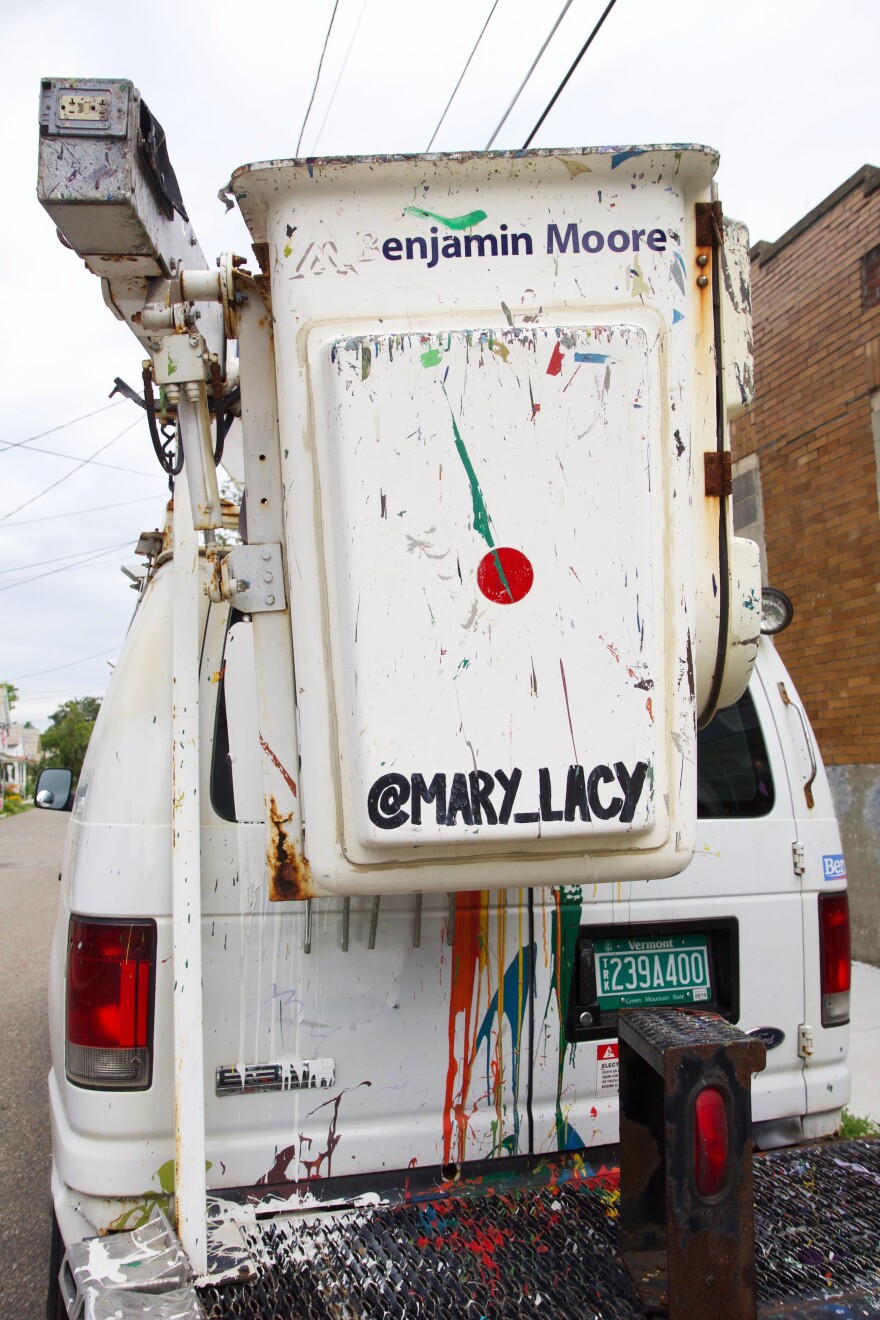 A white bucket truck.