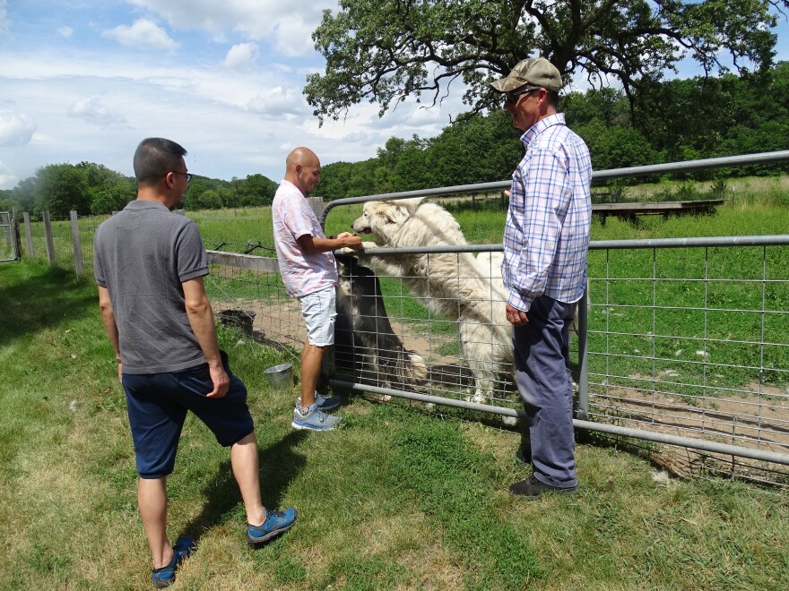 Kriss Marion (right) shows guests their animals.