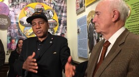 Nat Jackson, the sponsor of I-1000, appears at a news conference with former Gov. Dan Evans