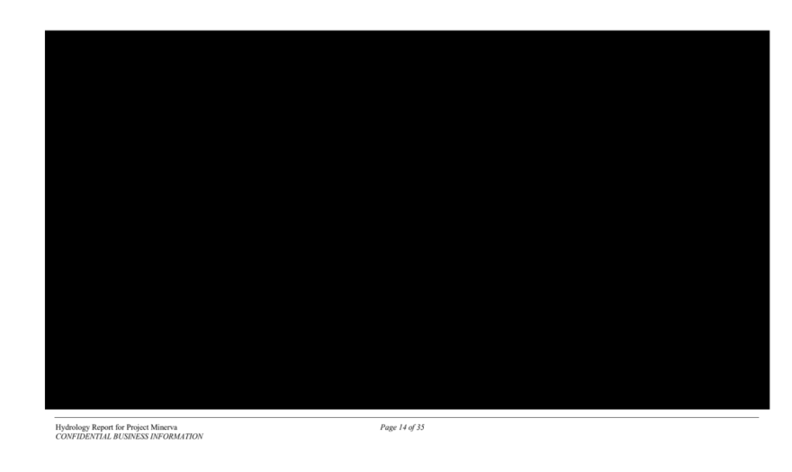 Redacted page from the hydrology report for Project Minerva.