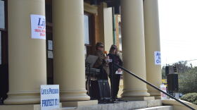 Stephanie Bell, director of Pregnancy and Family Life Center, and Barb Gosa, director of Citrus County Pregnancy Center, spoke to the crowd about the importance of the local crisis pregnancy centers and anti-abortion initiatives. (Claire Grunewald/WUFT News)