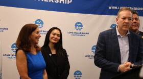 Lee Zeldin, administrator of the U.S. Environmental Protection Agency, announces the appointment of Nicole Tachiki, left, along with Adrienne Esposito, executive director of Citizens Campaign for the Environment.