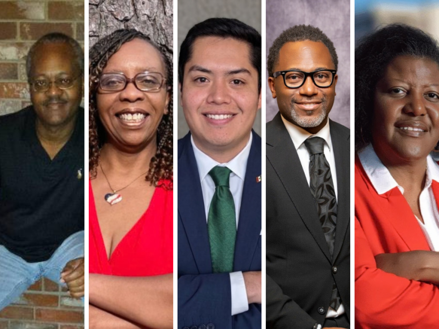 (From left to right) Little Rock City Board Ward 2 candidates Tony Miller, Tashan O'Neal, Michael Hernandez, Dwight Townsend and Stephanie Johnson.
