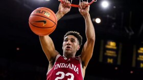 Indiana's Trayce Jackson-Davis slams home two of his game-high 28 points Saturday at Michigan.