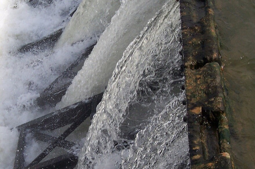 A closeup view of the wickets of Dam 52 near Paducah, Kentucky.