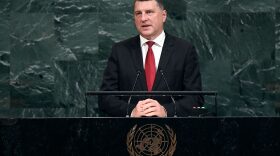 Latvia's President Raimonds Vejonis addresses the 72nd Session of the U.N. General Assembly at the United Nations, in New York on Sept. 20, 2017. (Jewel Samad/AFP/Getty Images)