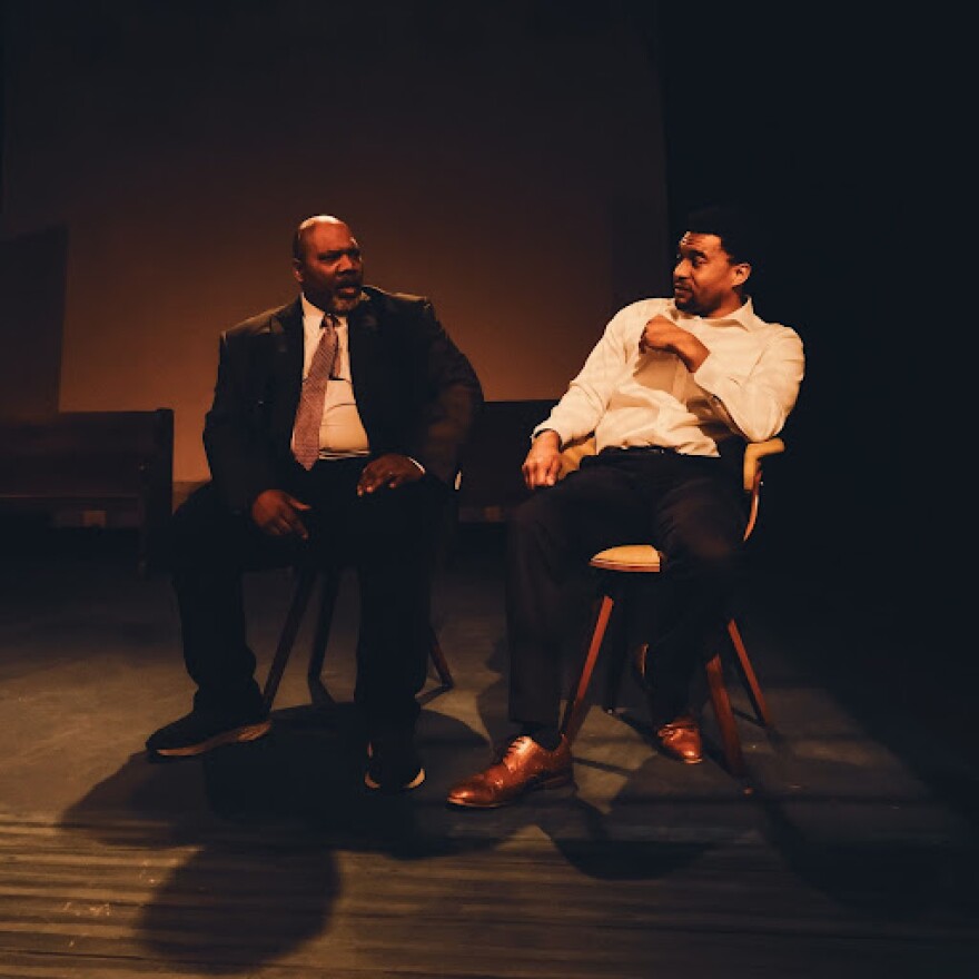 From left: Ministers Gunn (Jerrold Trice) and Fletcher (Wes Frazier) appear in Soul Rep Theatre Company's regional premiere of William Jackson Harper's "Travisville," a fictionalized account of Jim Schutze's Dallas race relations book "The Accommodation." The play is running at the Margo Jones Theatre in Fair Park, not far from some of the events it depicts.