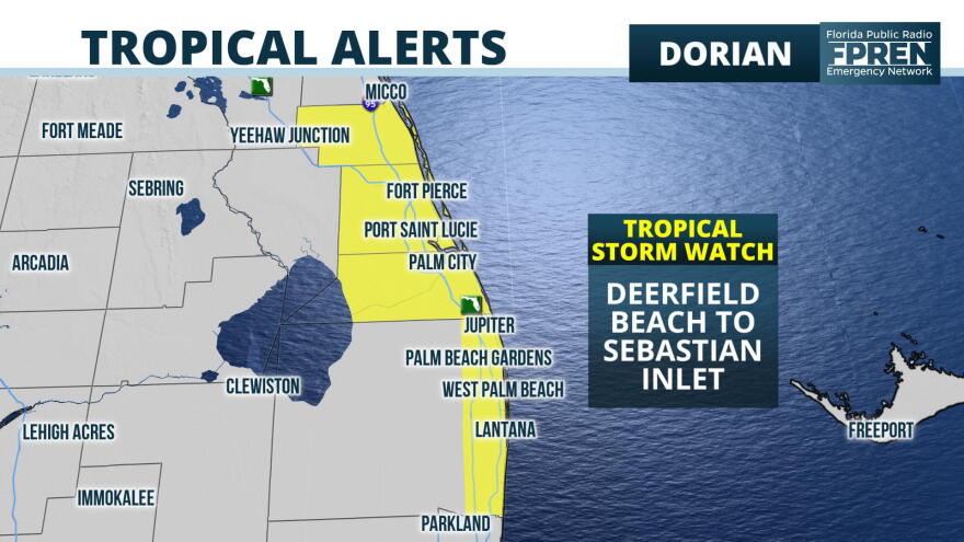 Tropical Storm Watches from Deerfield Beach to Sebastien Inlet