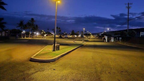 A wildlife-friendly street lamp installed in a parking lot on Maui.