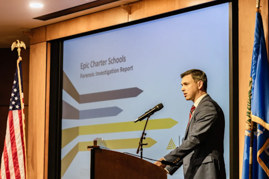 Ben Kincaid, a certified public accountant at Carr, Riggs, & Ingram, presents investigators' findings to the Statewide Charter School Board meeting on Jan. 12, 2026.