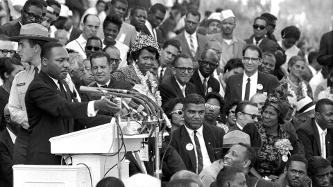 FILE - Martin Luther King Jr., head of the Southern Christian Leadership Conference, speaks to thousands during his "I Have a Dream" speech at the Lincoln Memorial during the March on Washington for Jobs and Freedom, Aug. 28, 1963, in Washington.