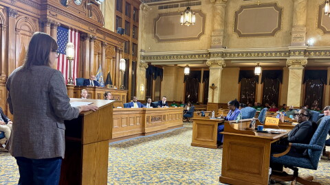 City residents speak out about the mayor's proposed budget at city hall on Monday, October 7, 2026.