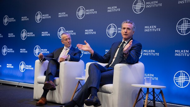 In a discussion at the Milken Institute Global Investors’ Symposium with CEO Rich Ditizio, California Governor Gavin Newsom told the international audience that while the U.S. was pulling back from climate action, California was pushing forward. He urged them to see California as a stable partner in creating a clean energy economy.