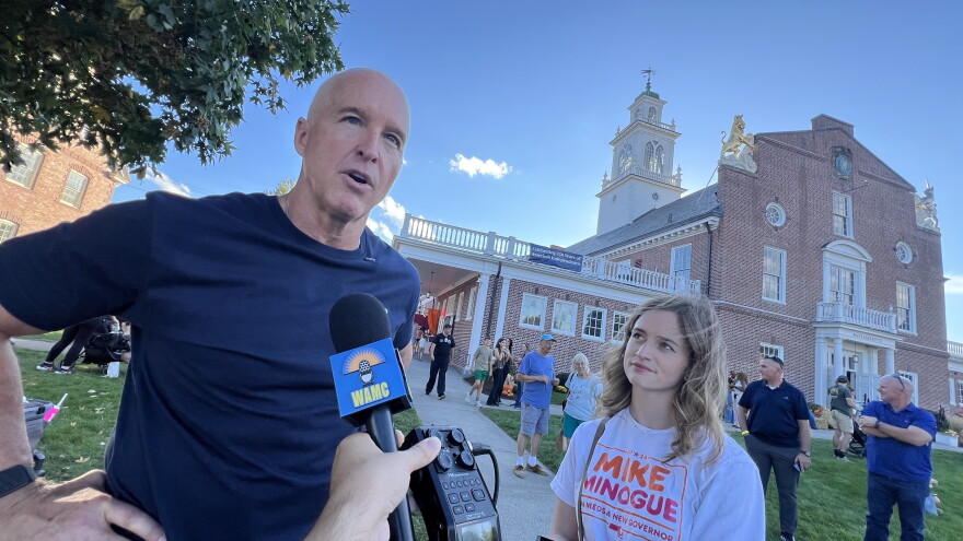 While touring The Big E fairgrounds Friday, Sept 18, 2026, Massachusetts Republican Mike Minogue spoke with WAMC about his gubernatorial bid.
