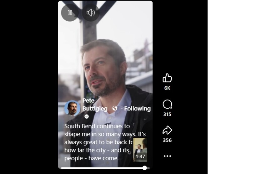 A screenshot from Pete Buttigieg's new video on his thoughts about South Bend.