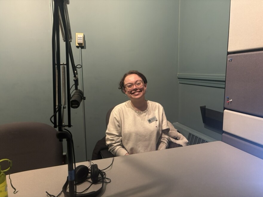 Sara Eckstein in the studio recording an episode of Book Club.